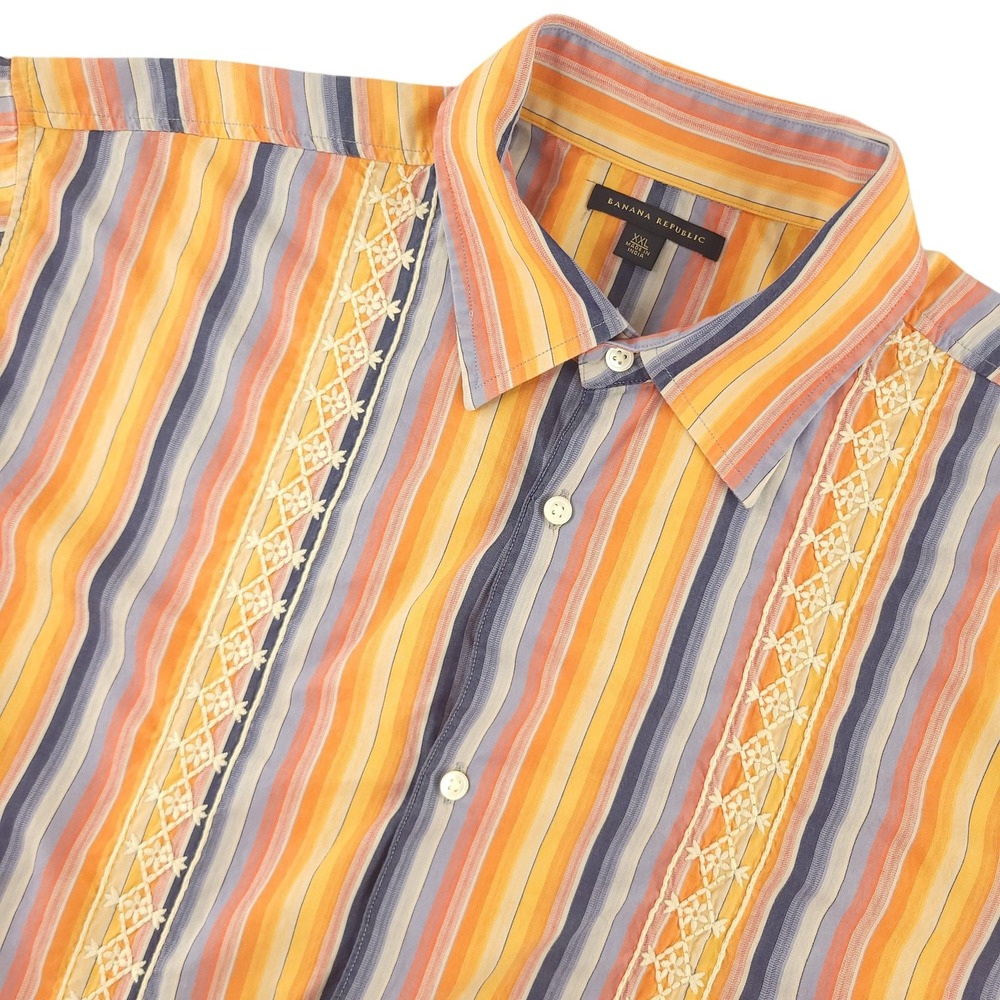 Banana Republic Shirt Mens 2XL Multicolor Stripe Short Sleeve Button Up Cotton